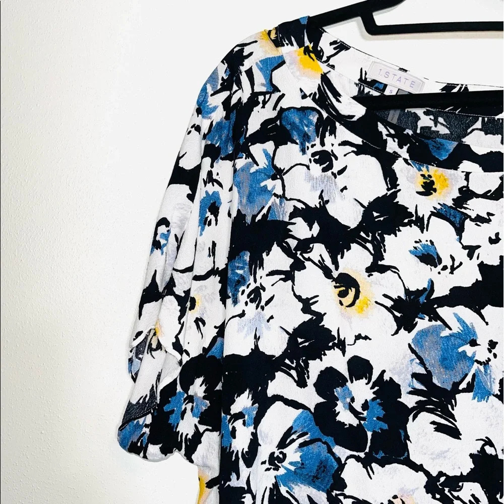 1. State Black White Floral Print Tie Single Cold Shoulder Blouse Small Women’s - Picture 4 of 13